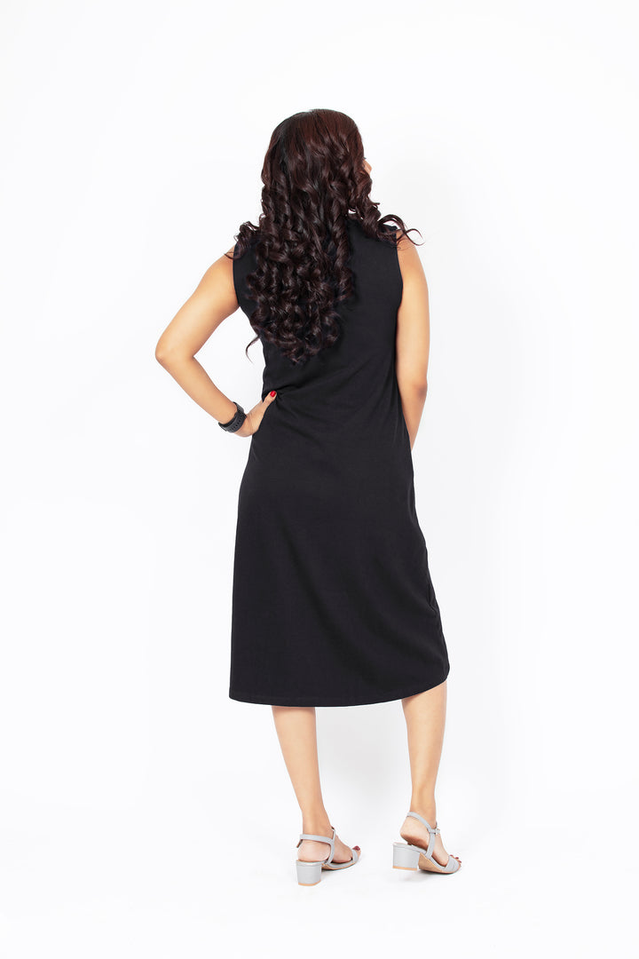 Flattering Sleeveless A-Line Dress for women - Black