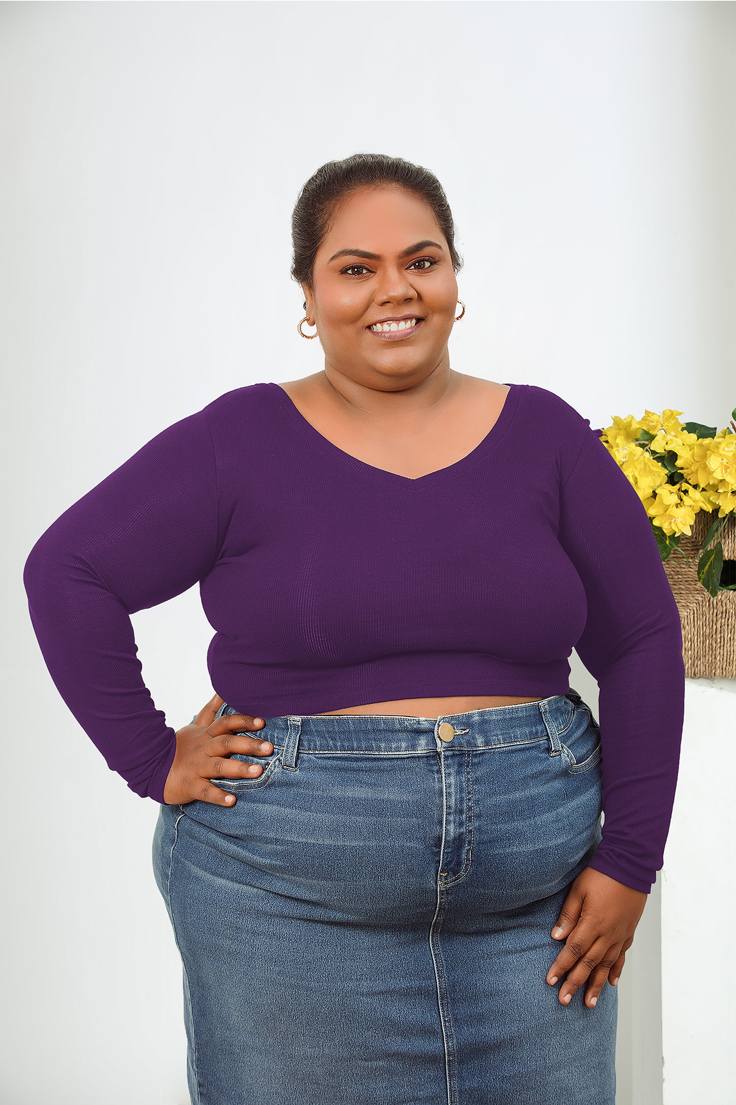 Crop Tops - Full Sleeves & V-Neck - Mid to Plus sizes