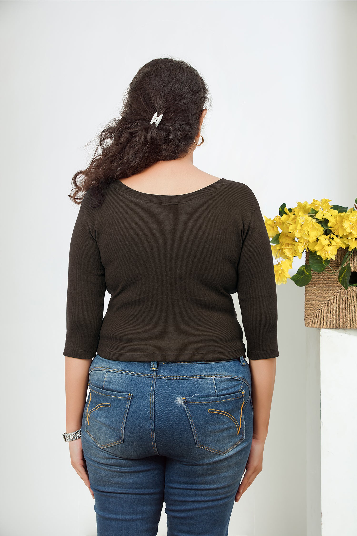 Crop Tops - Elbow Sleeves & U-Neck - Mid to Plus sizes