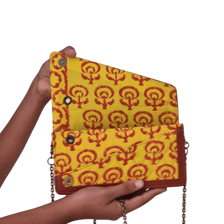 Floral Hand block Cotton fabric clutch