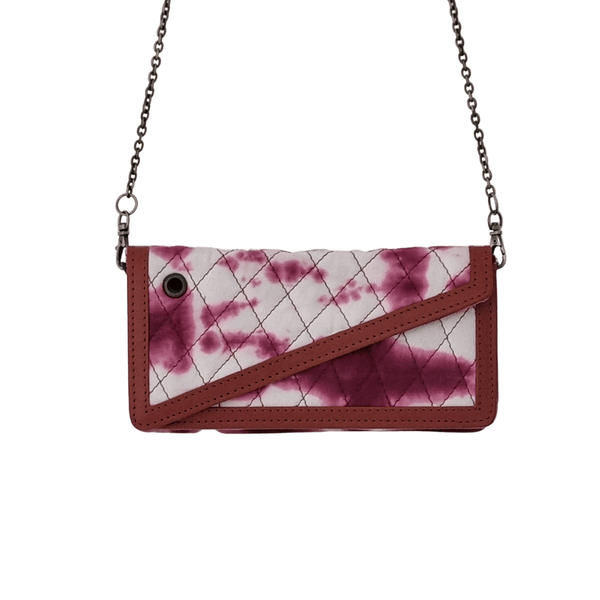 Abstract Tie & Dye Cotton Fabric clutch with leather border Clutch