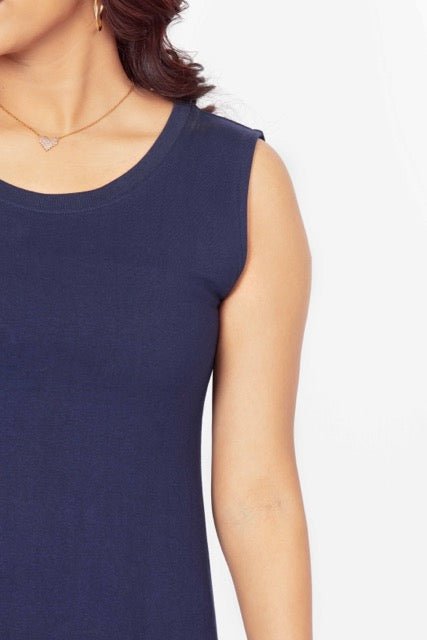 Flattering Sleeveless A-Line Dress for women - Navy Blue