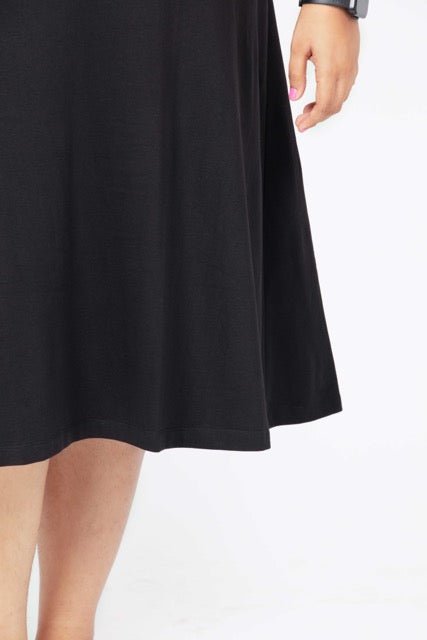 Flattering Elbow Sleeved A-Line Dress for Women - Black